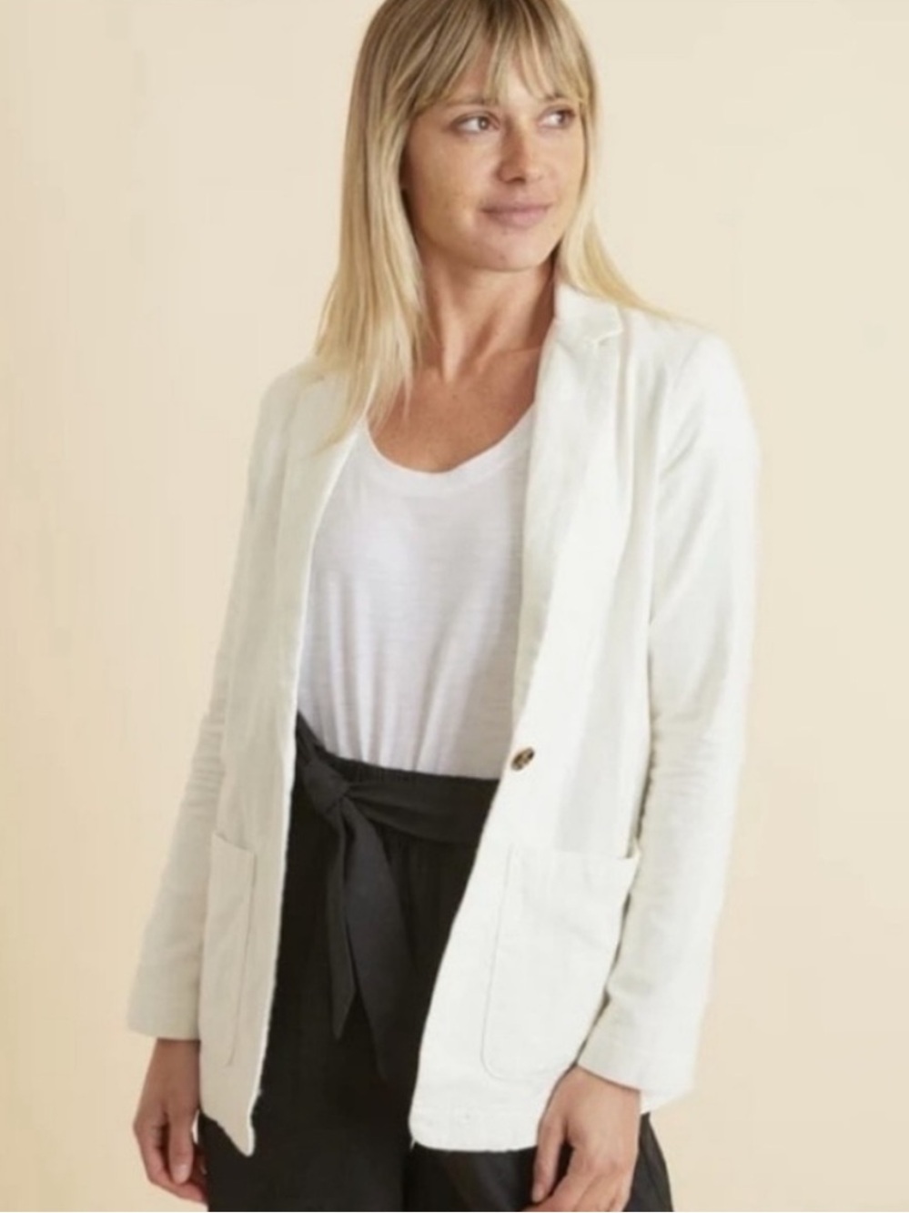Marine Layer Cotton White Single-Button Blazer Jacket